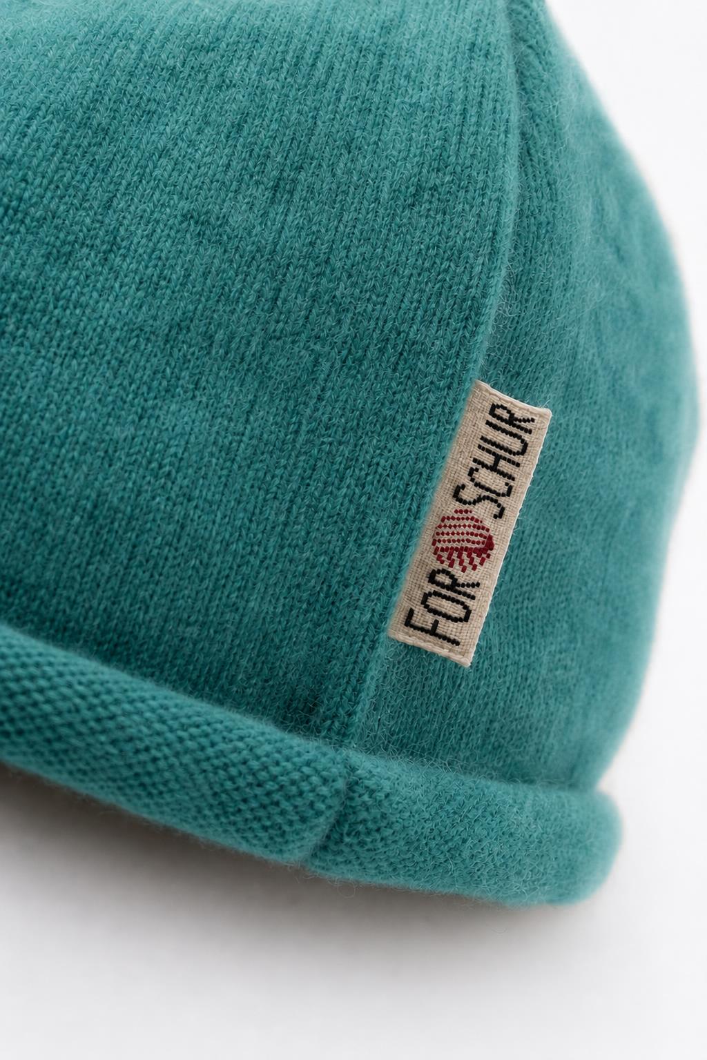 Detailaufnahme der Kaschmir Beanie in Blau