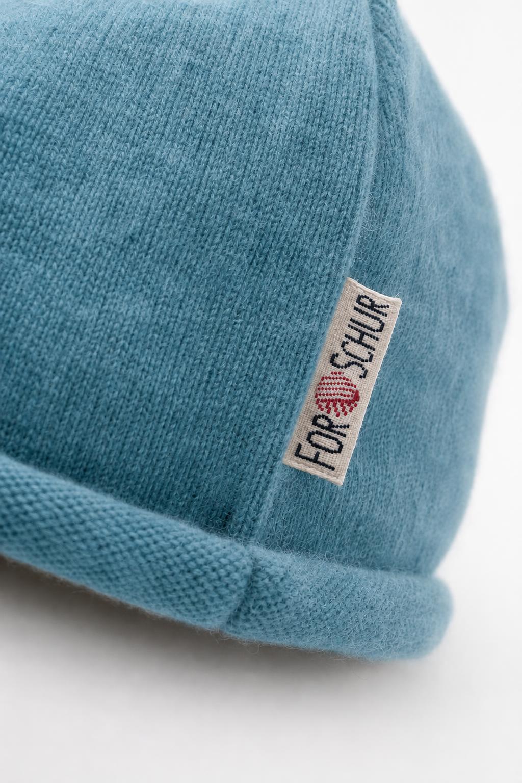Detailaufnahme der Kaschmir Beanie in Blau