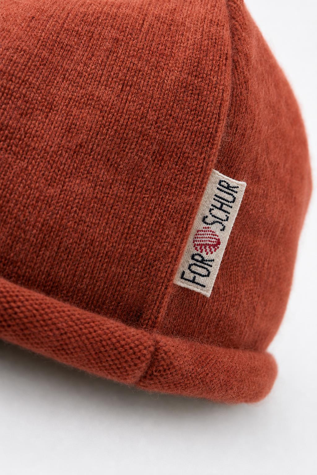 Detailaufnahme der Kaschmir Beanie in Orange
