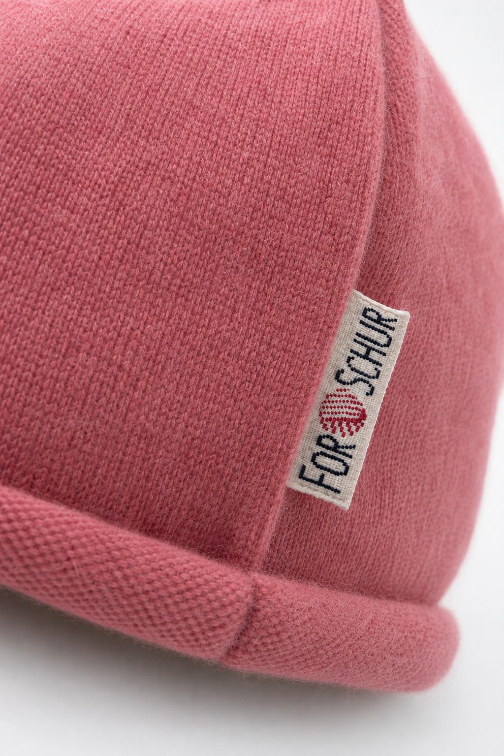 Detailaufnahme der Kaschmir Beanie in Rosa