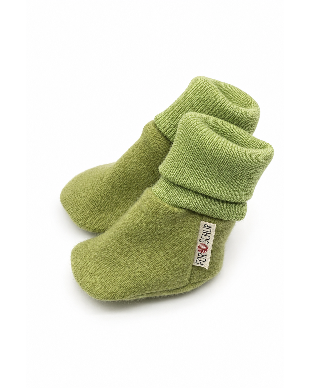 Kaschmir Baby Trageschuhe in Grün, genäht in Berlin