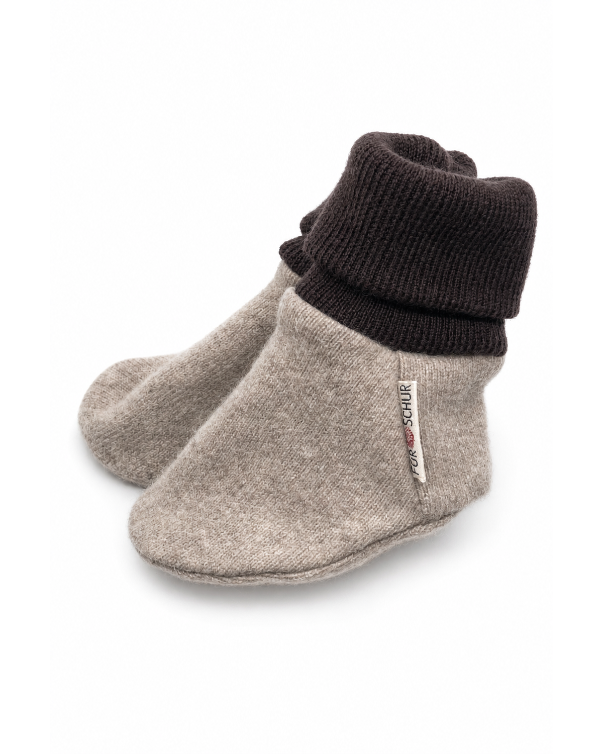 Kaschmir Baby Trageschuhe in Braun, genäht in Berlin