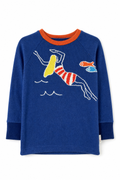 Kaschmir Kinder Longsleeve in Blau, Größe 98/104, genäht in Berlin