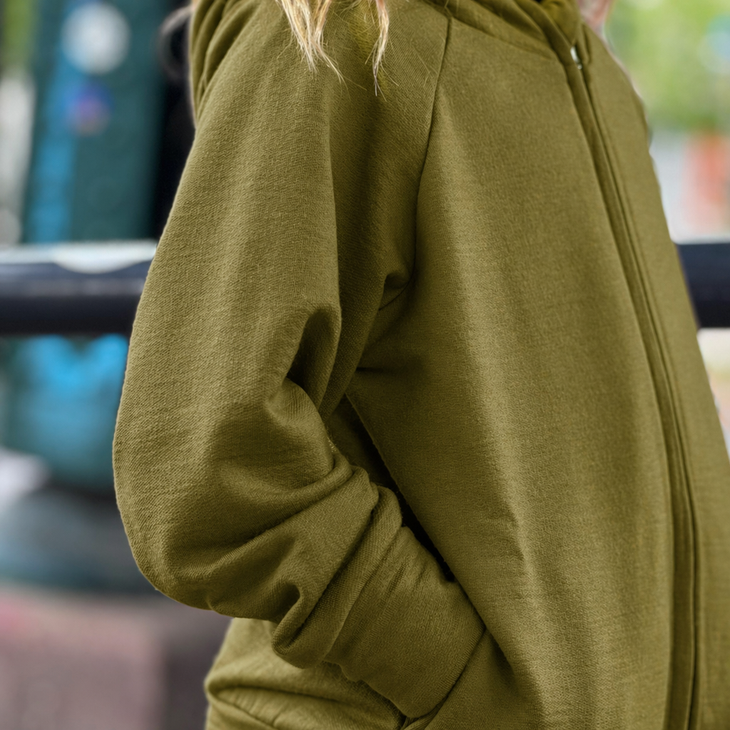Every Day Merino Kinder Kapuzenjacke mit Taschen Helle Olive
