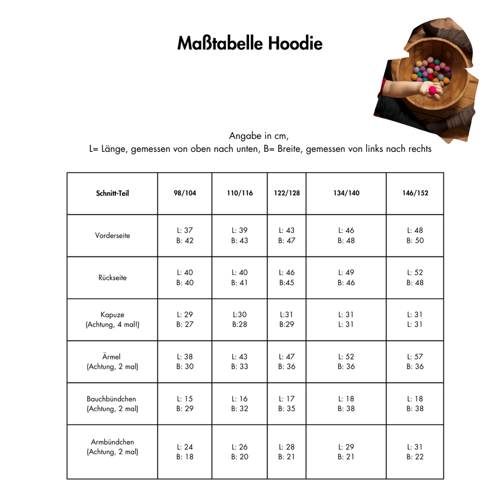 Maßtabelle Nähservice Hoodie