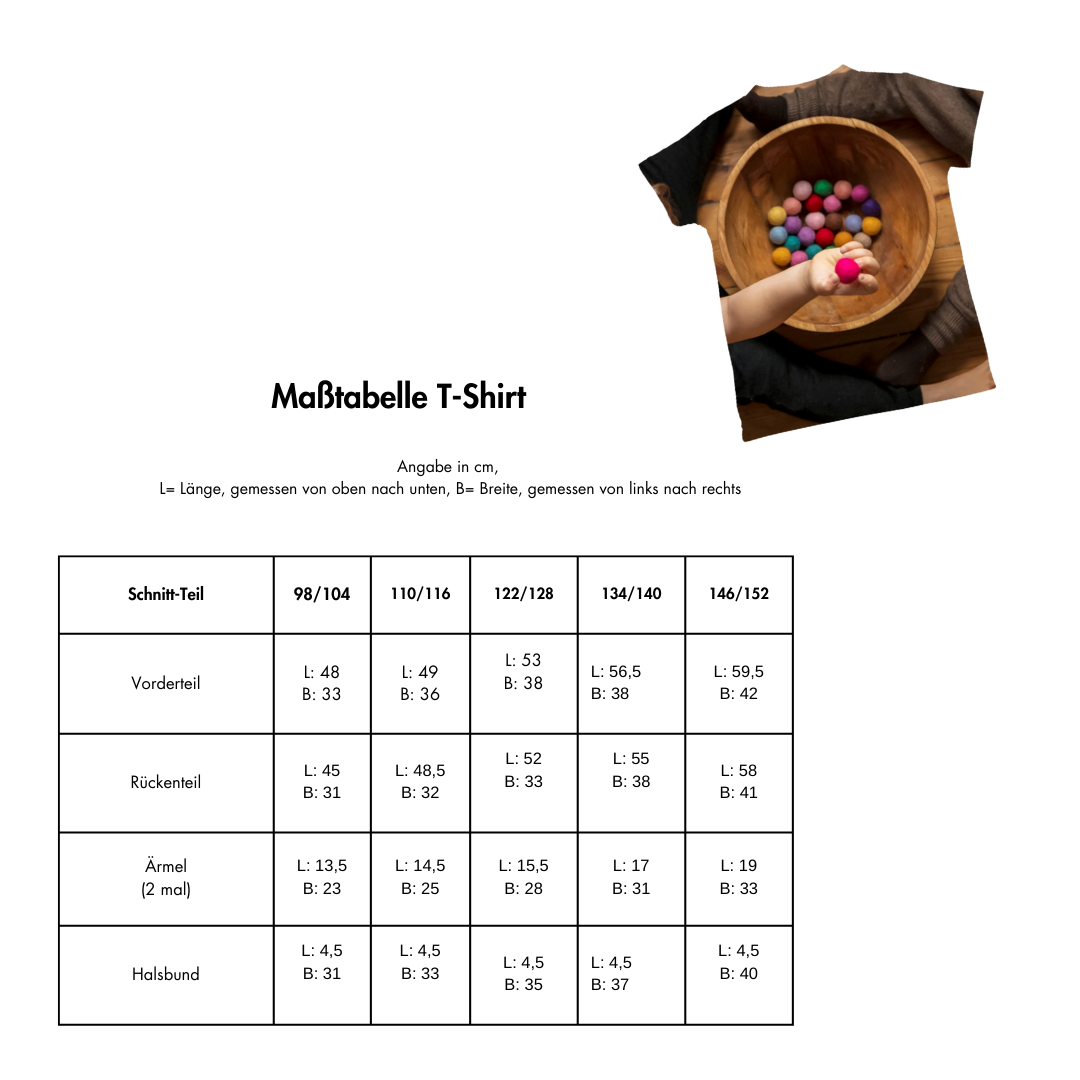 Maßtabelle Nähservice T-Shirt mit der Falte