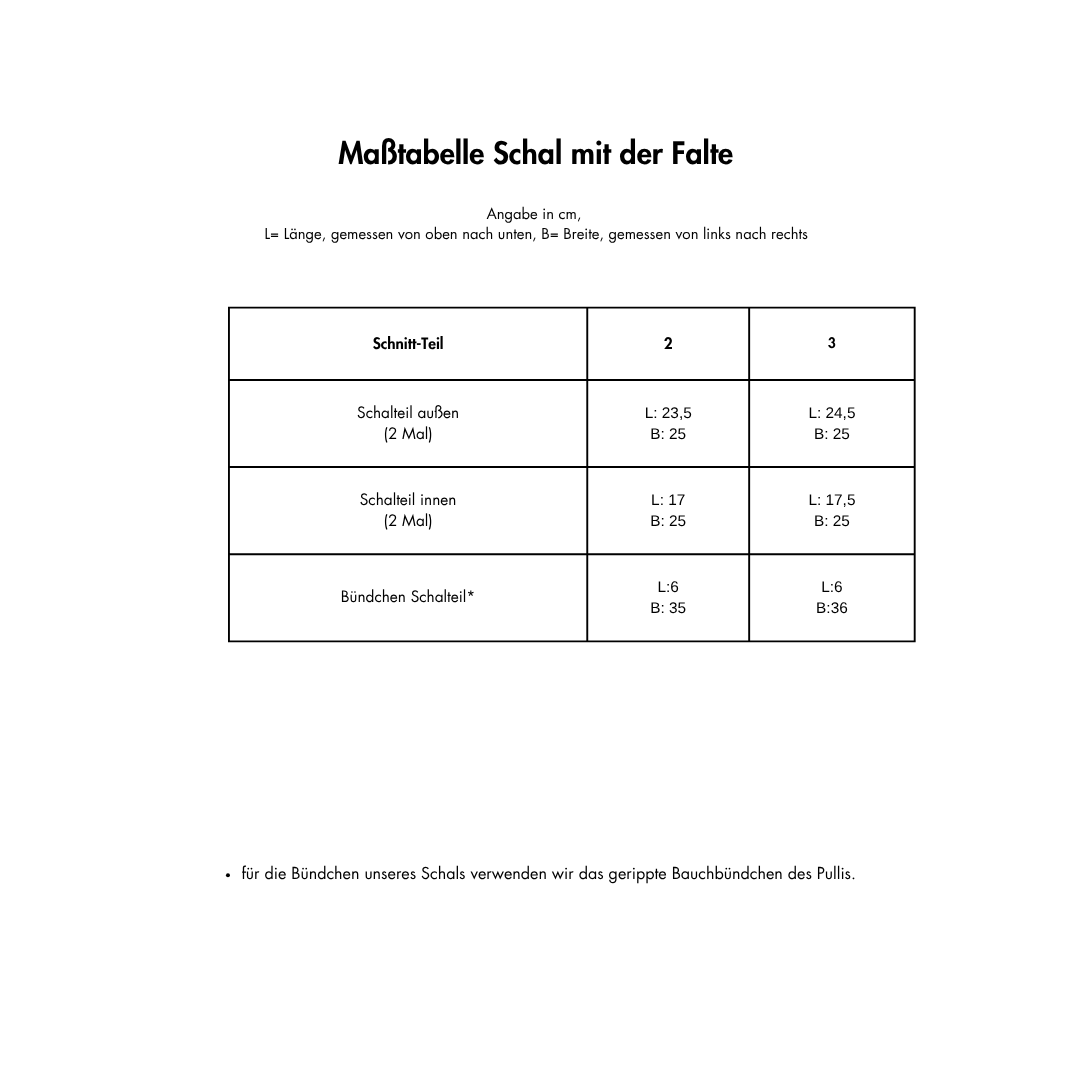 Maßtabelle Nähservice Schal