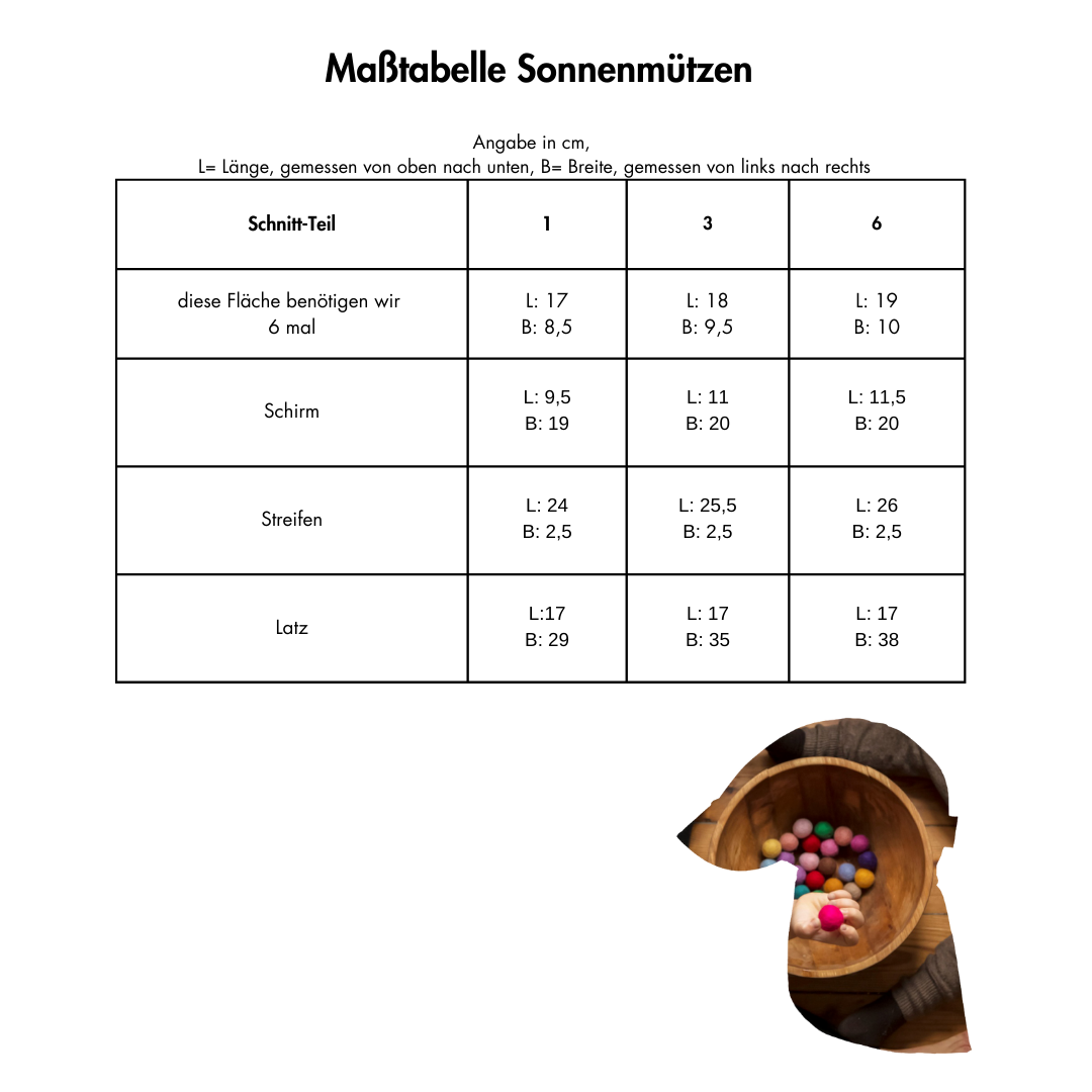 Maßtabelle Nähservice Sonnenmütze