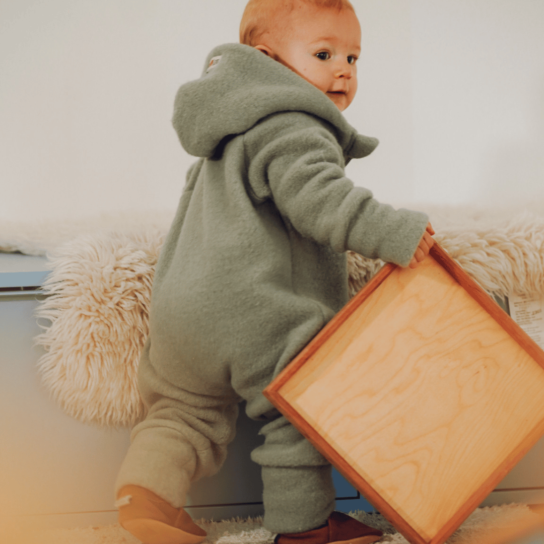 Kuschelfleece Baby Kapuzenanzug Seegras
