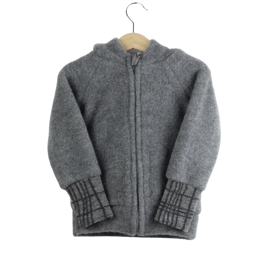 Wollfleece Kapuzenjacke Grau