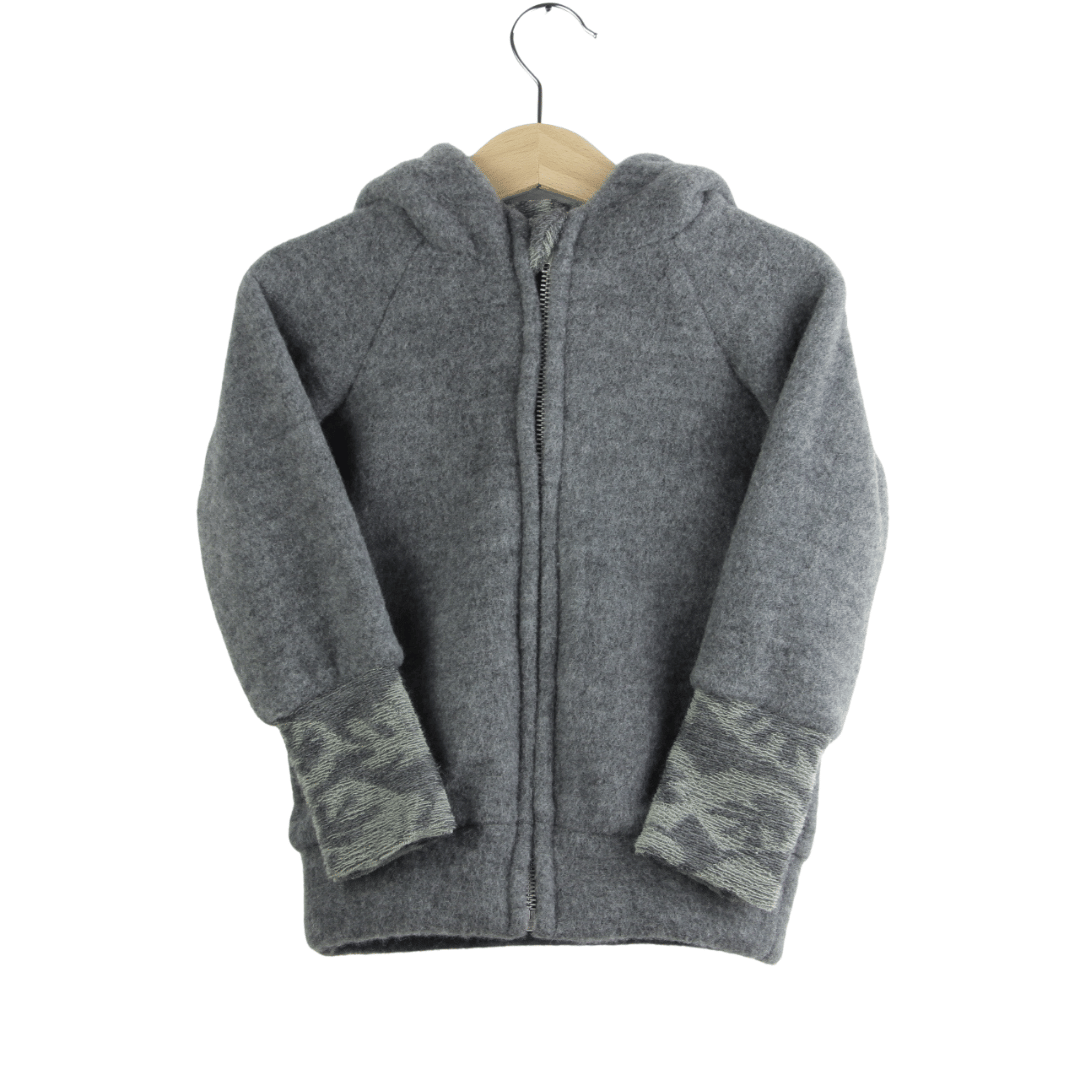 Wollfleece Kapuzenjacke Grau