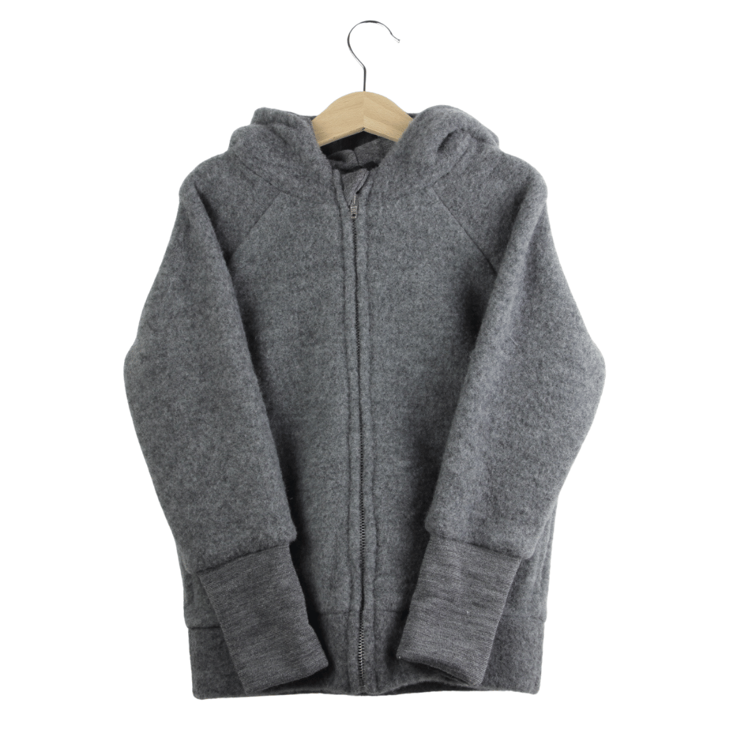 Wollfleece Kapuzenjacke Grau
