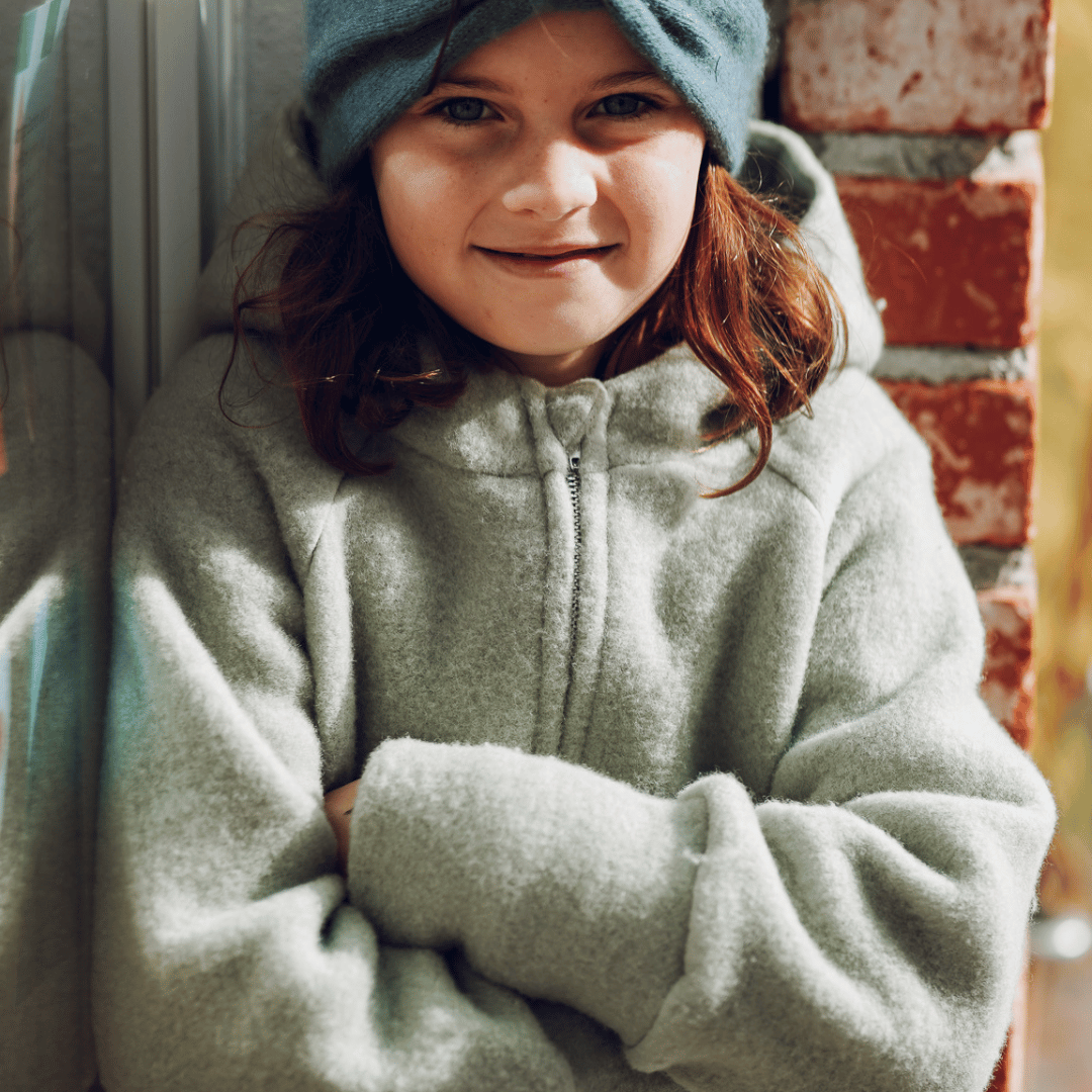 Wollfleece Kapuzenjacke Seegras - ForSchur